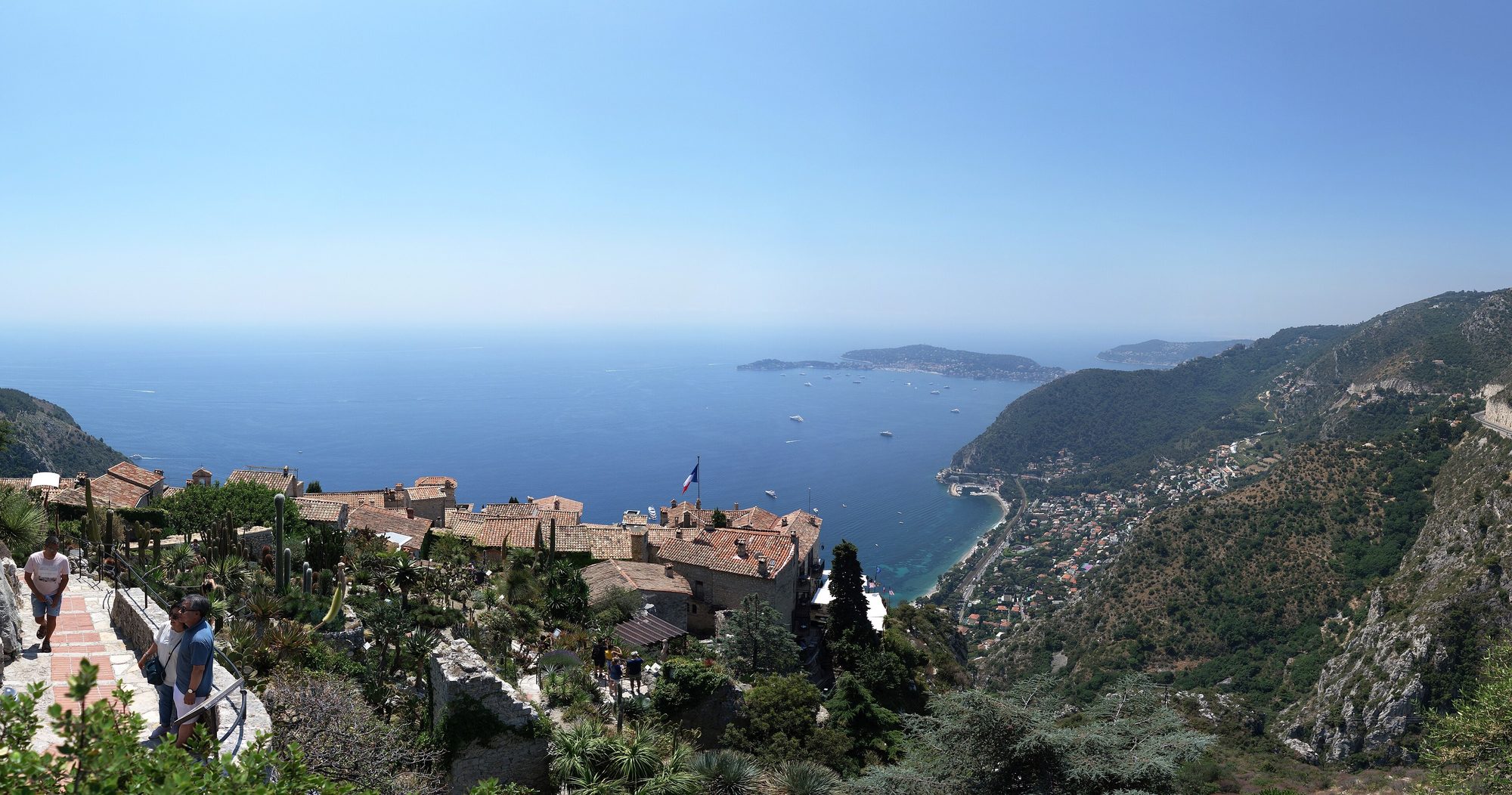 Èze and Èze-bord-de-Mer seen from the Grande Corniche