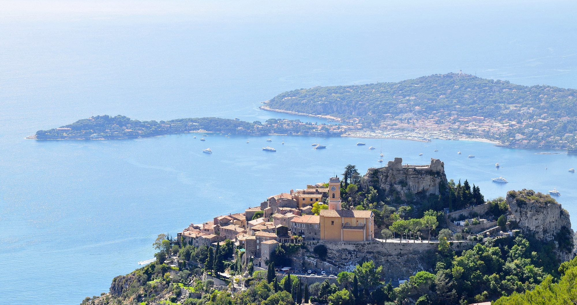 Èze and Cap Ferrat from the Grande Corniche, toward Monaco